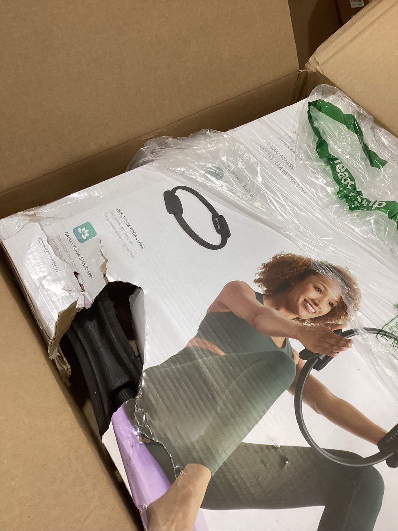 Condition photo showing As Is for Gaiam Pilates Ring Fitness Circle - Lightweight & Durable Foam Padded Handles, Flexible Resistance Exercise Equipment for Toning Arms, Thighs/Legs & Core 15" Black