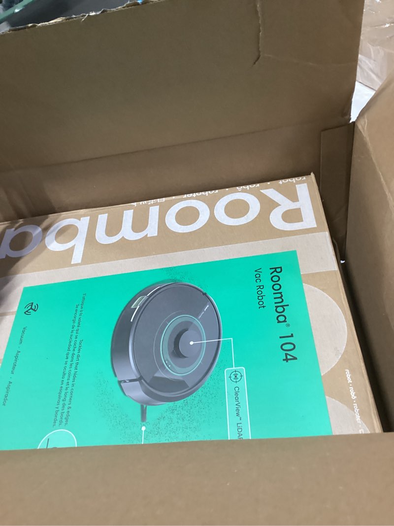 Condition photo showing New/Like New for iRobot Roomba 104 Vac Robot Vacuum - Intense Power-Lifting Suction, Smart & Fast Home Mapping, Ideal for Pet Hair, LiDAR Navigation, Multi-Surface Cleaning, Cleans in Neat Rows, Self-Charging