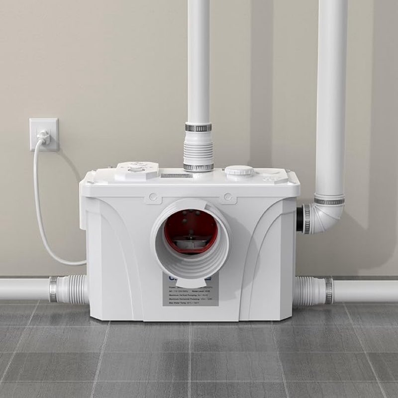 CrestWave 900W Macerator Pump, Automatic Sink Pump 2200GPH High Flow, Max.H 29.5ft, Quiet 45dB, Anti-Clog Design, with Full Accessories for Off-grid Upflush in Basement Toilet Kitchen Bathroom Laundry