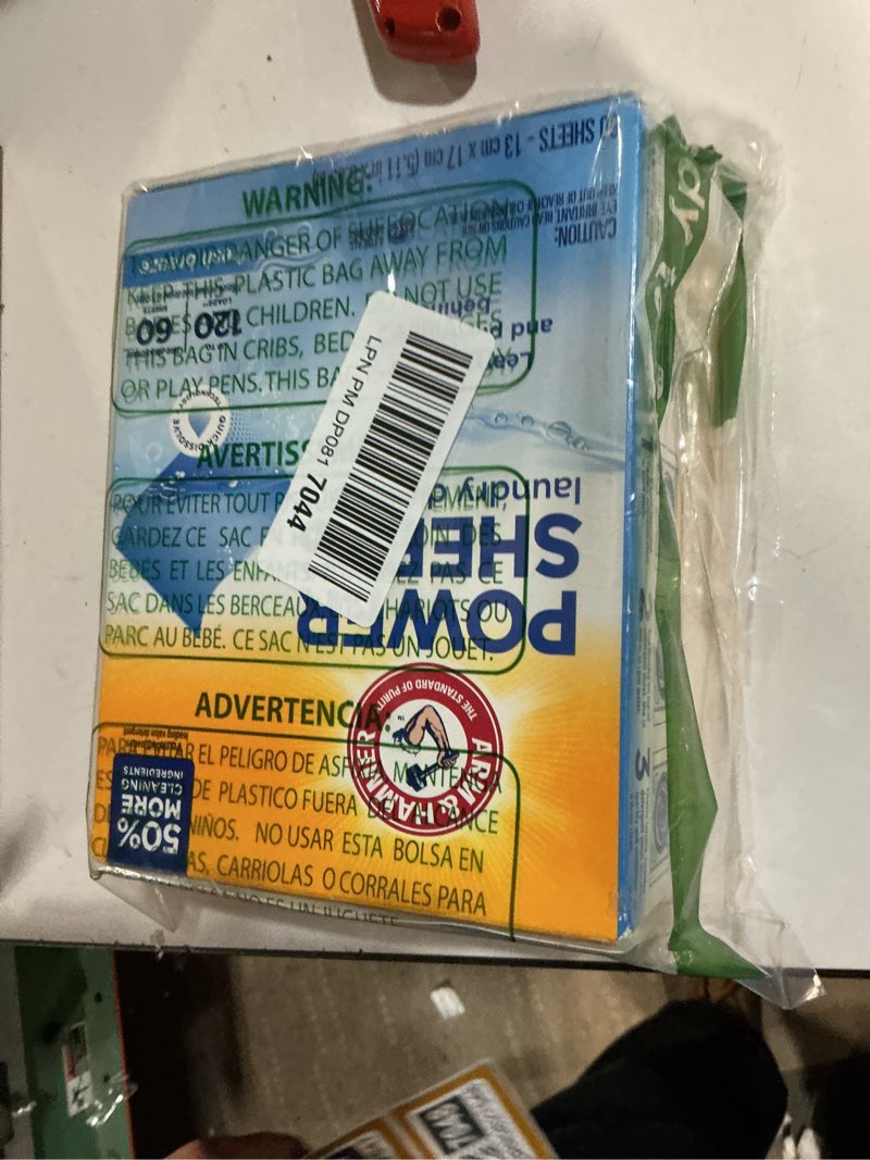 Condition photo showing New/Like New for ARM & HAMMER Power Sheets Laundry Detergent, Fresh Breeze Scent, Dissolves in All Wash Temps, Lightweight and Travel-Ready, 60ct, Up to 120 Small Loads