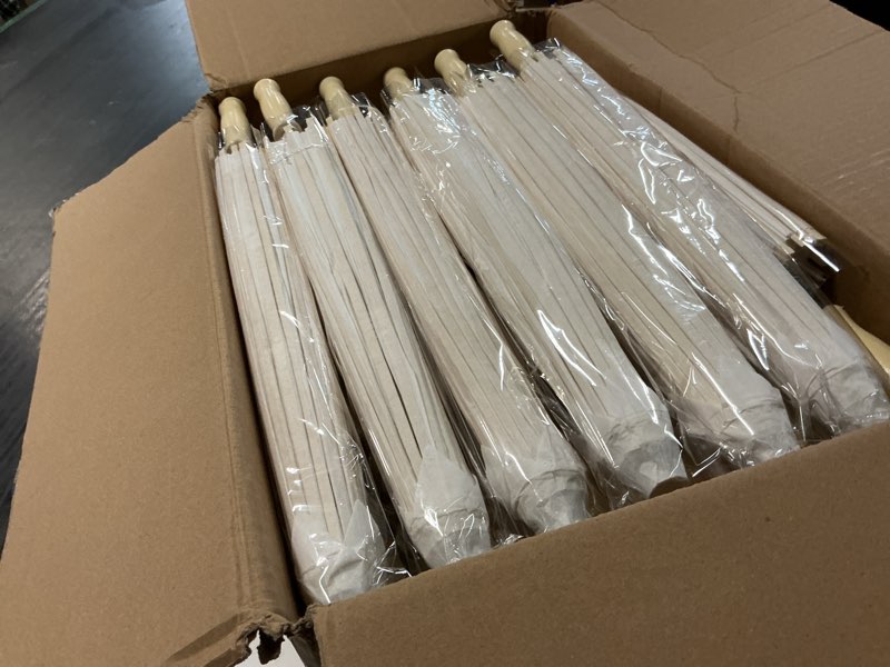 Condition photo showing Good Condition for mbjzsl white paper umbrellas, 23.6 inch paper parasol umbrellas chinese japanese style diy umbrellas decorative vintage decor for wedding props colorful-30pcs