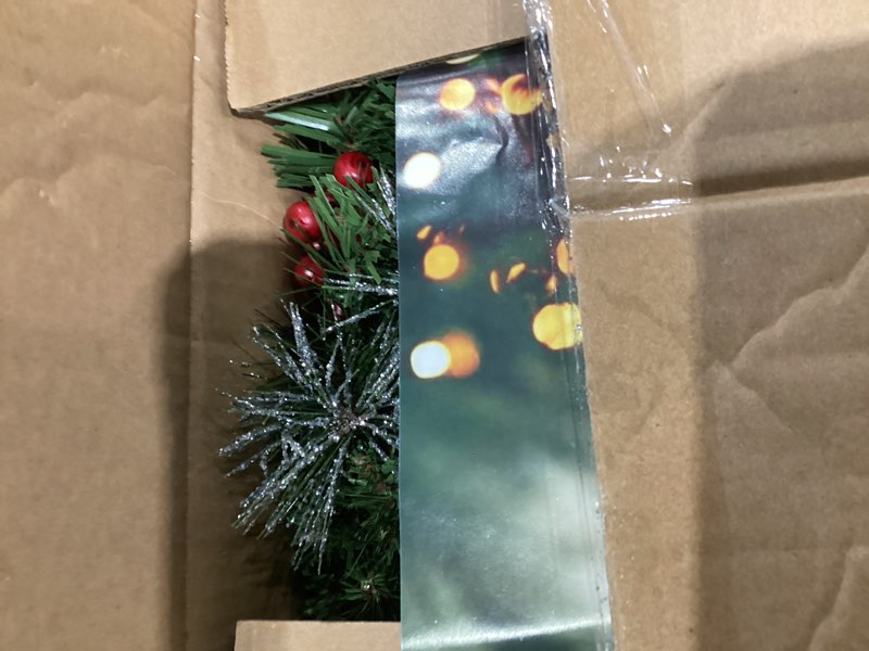 Condition photo showing Good Condition for Pre-Lit Artificial Christmas Garland, Green, White Lights 50, Decorated with Pine Cones, Berry Clusters, Plug in, Christmas Decorations, 9 Feet