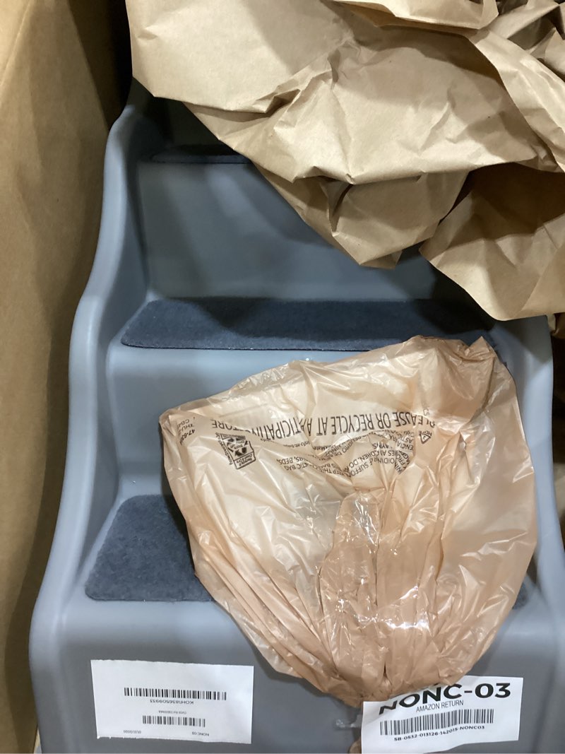 Condition photo showing Good Condition for Amazon Basics Foldable Non-Slip Pet Stairs, Steps for Dogs and Cats, 14.6'' W x 22.75'' D x 19.5'' H, Grey 14.6'' W x 22.75'' D x 19.5'' H Grey