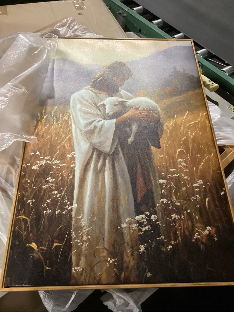 Condition photo showing Good Condition for Similar  to photo 3pcs Framed Jesus  Pictures Wall Art Jesus and Lamb Dove Canvas Prints Decorative Paintings for Living Room Bedroom Church Home Decor gold 12x16