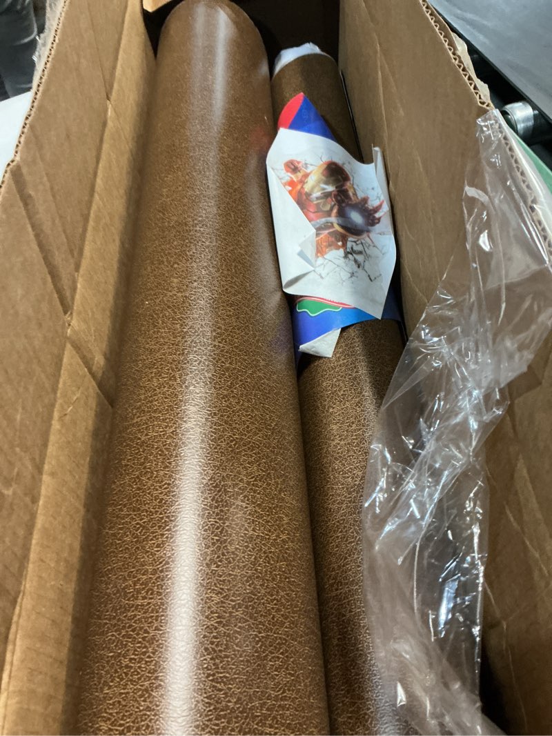 Condition photo showing As Is for (2 pack )Stickyart Peel and Stick Wallpaper Croc Fake Leather Matte Faux Leather Self Adhesive Contact Paper Brown Textured Wallpaper for Walls Drawers Shelves Removable and Waterproof Easy Peel Off 24\"x160\" 24\"Wx160\"L Brown