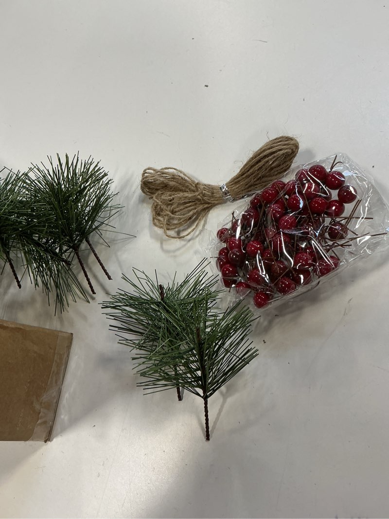 Condition photo showing As Is for Greenery Stems Mini Holly Berries (Green and Red)