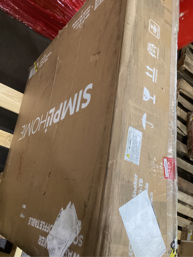 Condition photo showing New/Like New for SIMPLIHOME Warm Shaker SOLID WOOD 36 inch Wide Square Transitional Coffee Table in Tobacco Brown, for the Living Room and Family Room