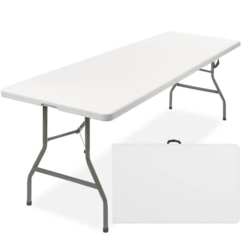best choice products 8ft plastic folding table indoor outdoor heavy duty portable w/ handle