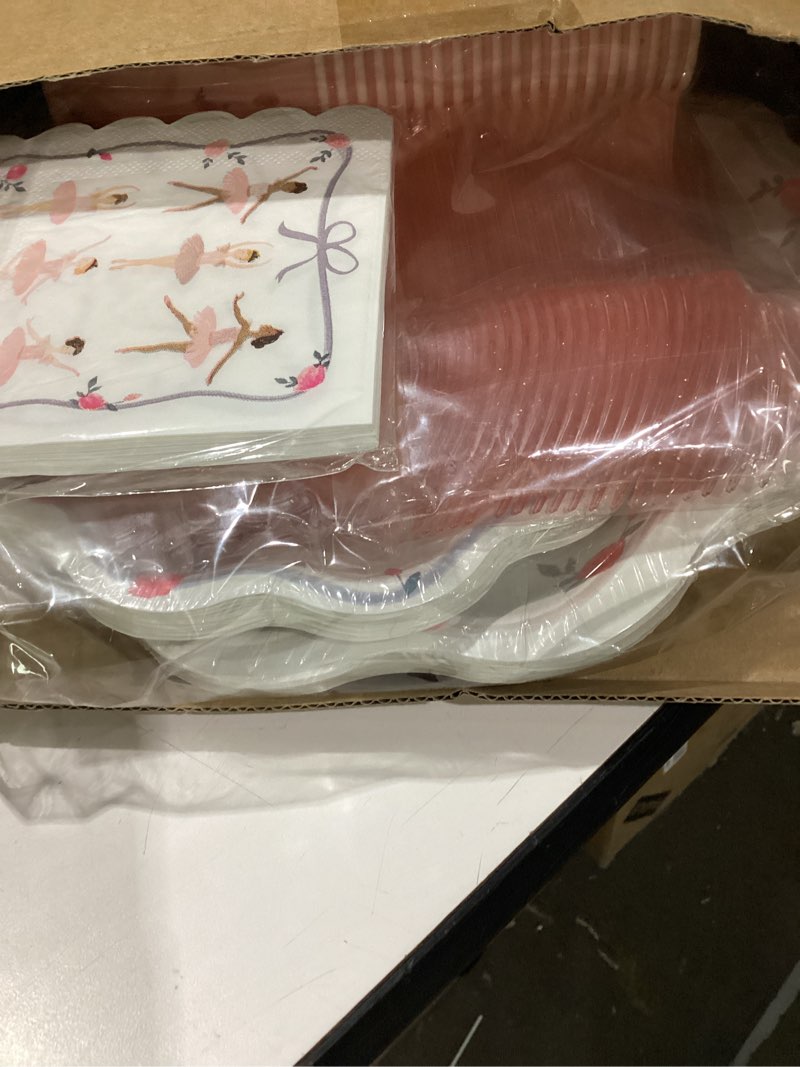 Condition photo showing New/Like New for yungyan 120 pcs ballerina birthday party decoration ballet party tableware set: ballerina disposable paper plates cups napkins fork knife for wedding baby shower birthday supply decoration