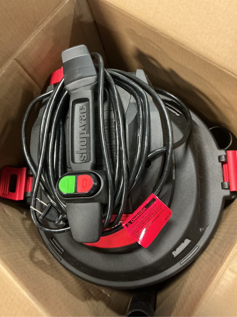 Condition photo showing As Is for shop-vac wet/dry shop vacuum with accessories included