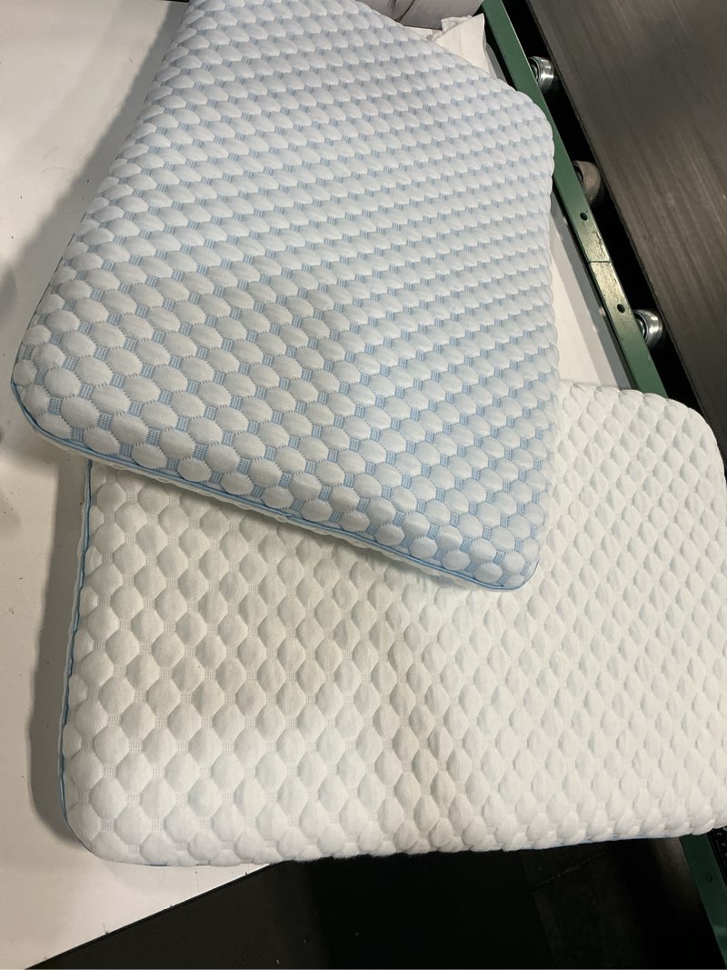 Condition photo showing Good Condition for flat pillows for sleeping thin memory foam pillows for stomach and back sleepers, cooling gel stomach sleeping pillow for hot sleepers, low memory foam pillow for back sleeper 2 pack 2.25-inches 2.25"h (standard) hyper slim 2