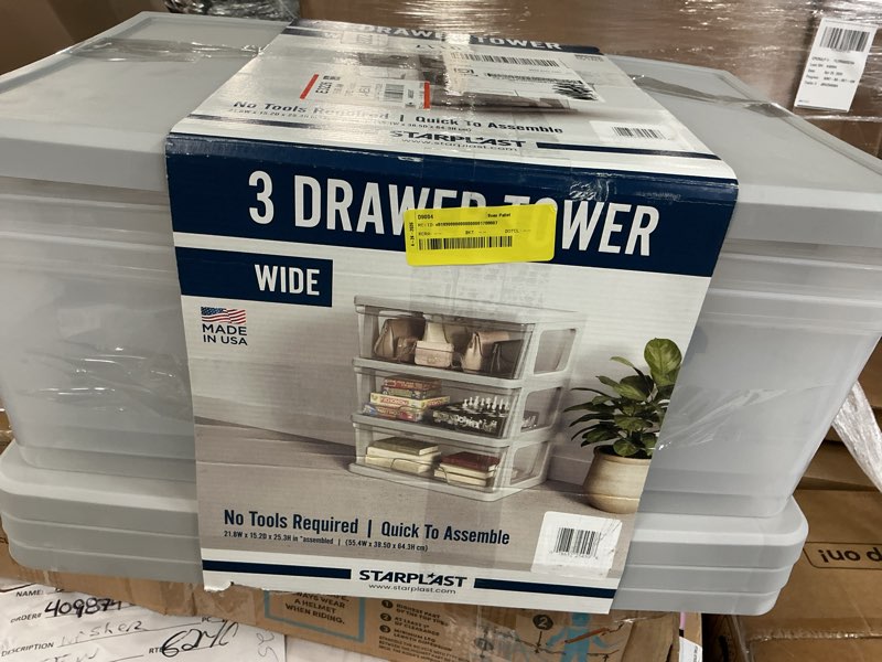 Condition photo showing As Is for starplast knock down medium storage cart with drawers, silver plastic