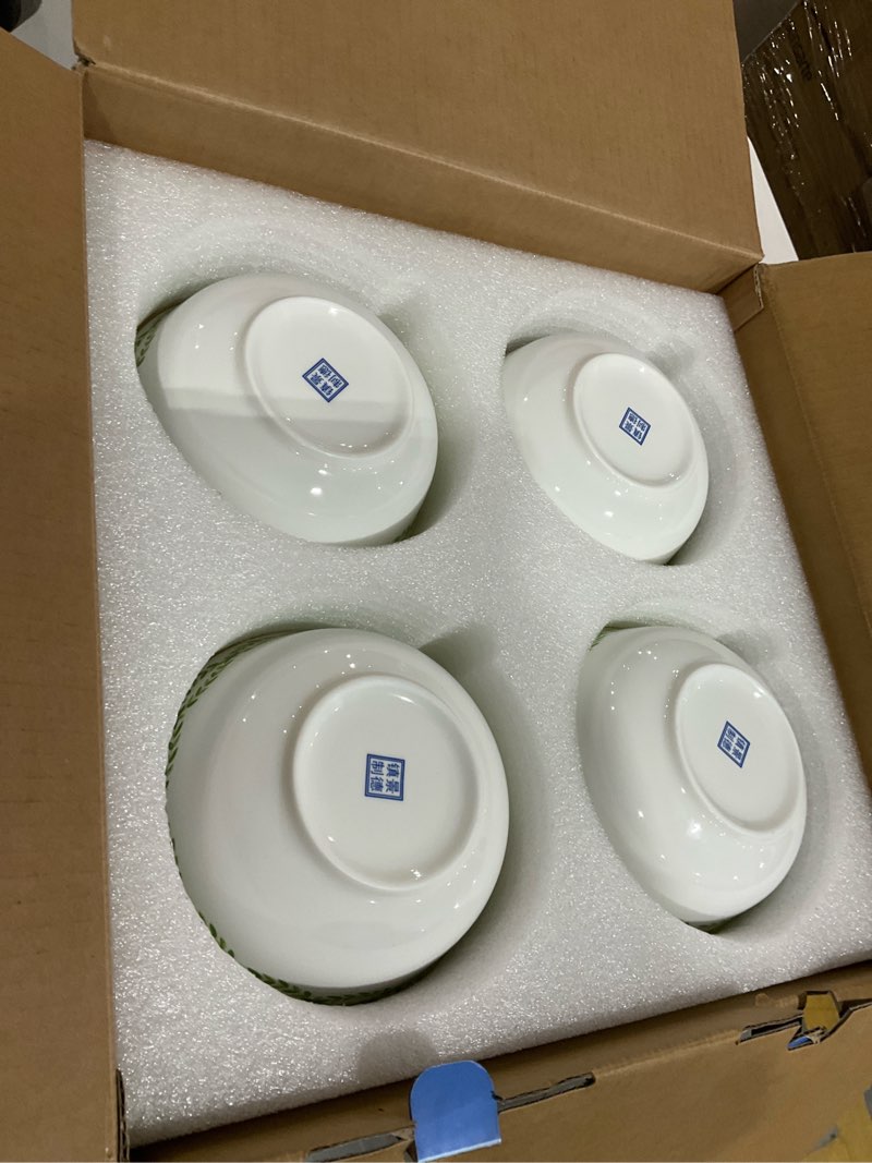 Condition photo showing Good Condition for fhgnysm 12-piece bone china dinnerware set with gold rim, handcrafted jingdezhen design, glazed inner patterns, service for 4 – green collection