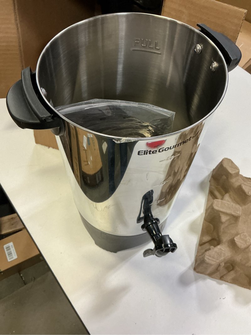 Condition photo showing Good Condition for Elite Gourmet CCM040 Stainless Steel 40 Cup Coffee Urn Removable Filter For Easy Cleanup, Two Way Dispenser with Cool-Touch Handles Electric Coffee Maker Urn, Stainless Steel