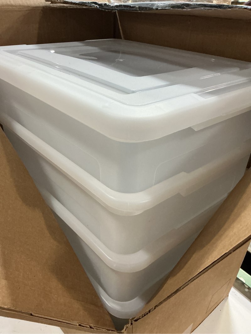 Condition photo showing Good Condition for iris usa file box file organizer plastic file box for letter/legal file  bpa-free plastic storage bin tote organizer with durable and secure latching lid  stackable and nestable  pearl 35 qt. 4pack