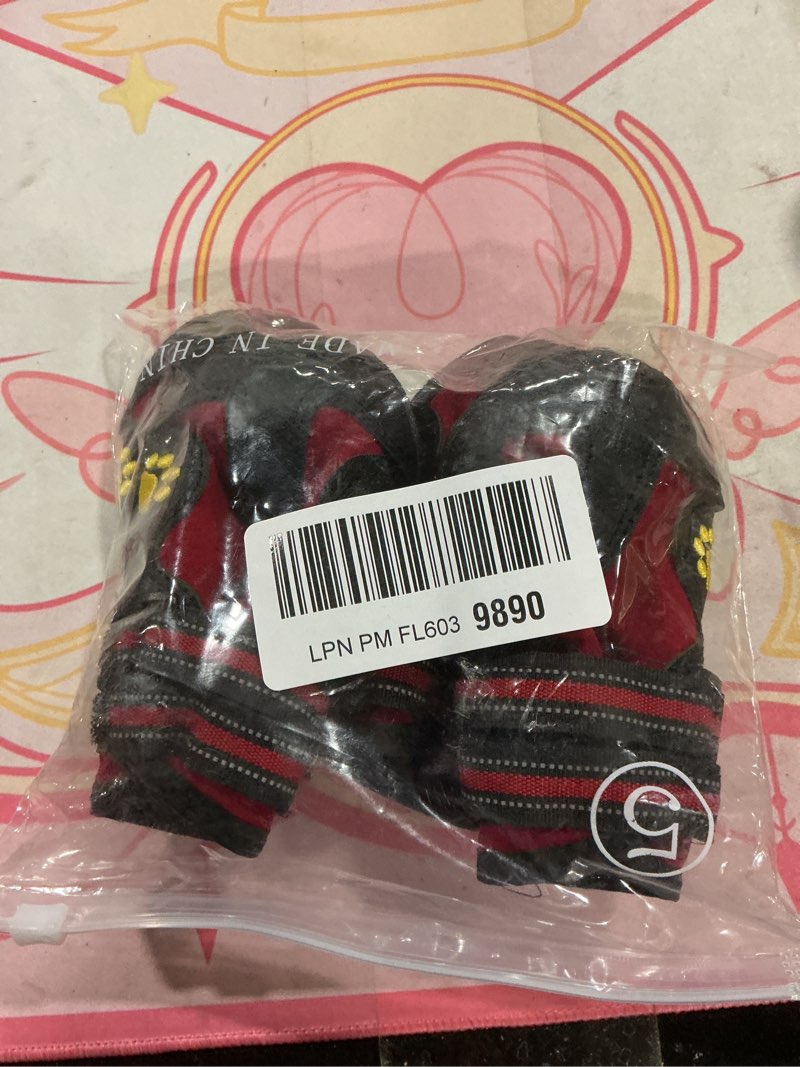Condition photo showing As Is for XSY&G Dog Boots,Waterproof Dog Shoes,Dog Booties with Reflective Strips Rugged Anti-Slip Sole and Skid-Proof,Outdoor Dog Shoes for Medium Large Dogs 4Pcs Red-Size 5 Size 5:?2.7''x2.2'')(L*W) for 41-60 lbs Red