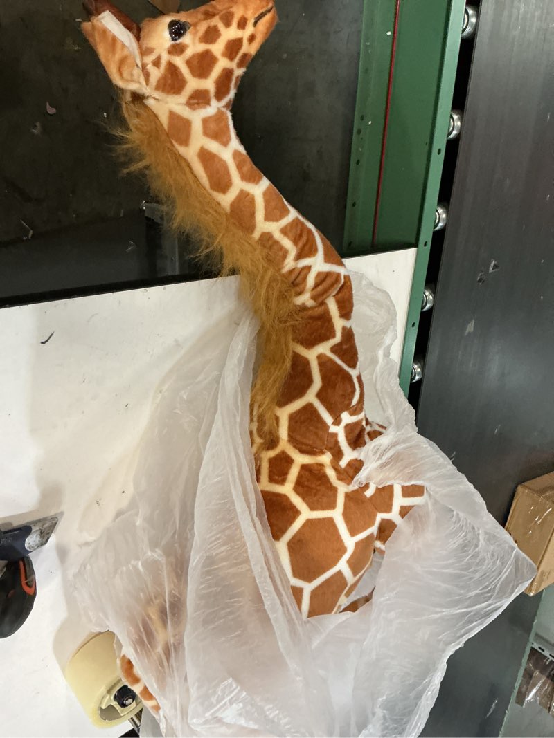 Condition photo showing Good Condition for meooeck 55 inch giant giraffe stuffed animal, large plush toy for kids lifelike standing toys stuffed tall giraffe for birthday, home nursery decor