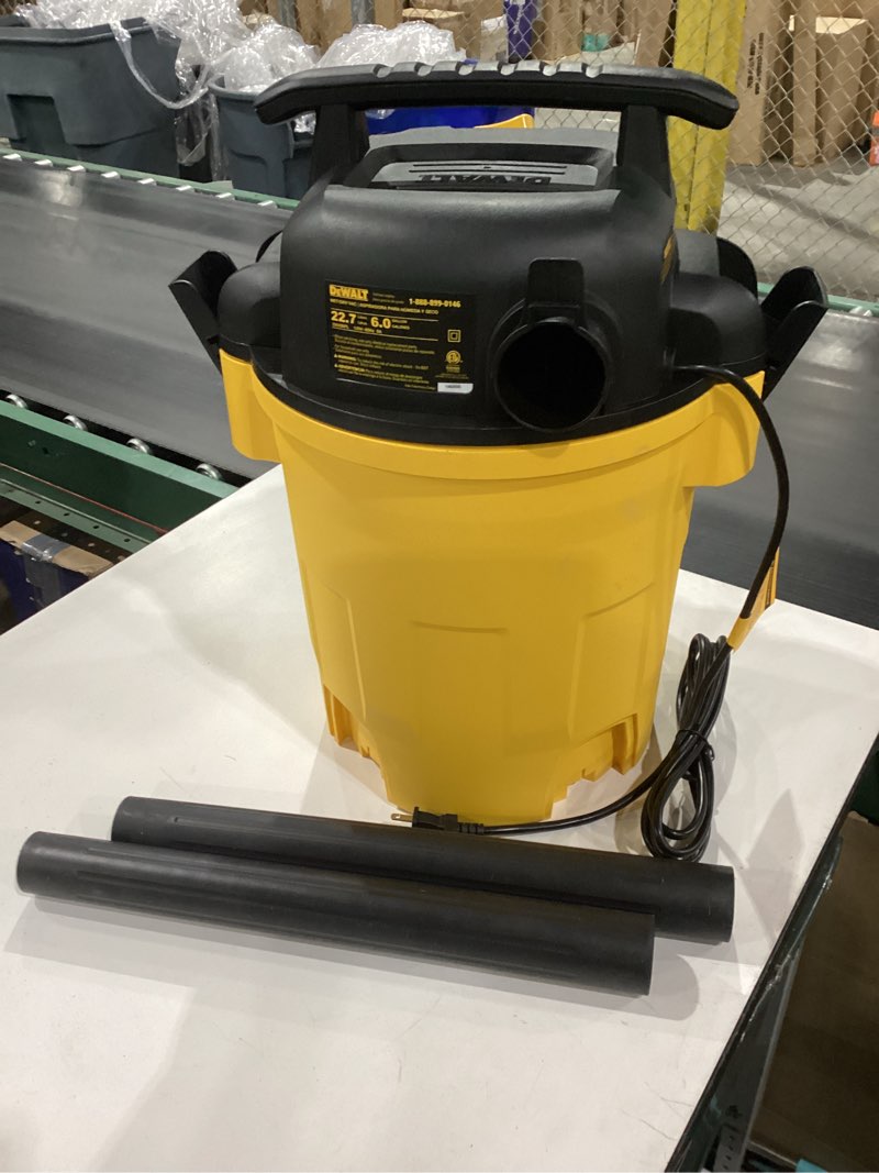 Condition photo showing Good Condition for DEWALT Shop Vacuum 6 Gallon 4HP Poly Wet Dry Vacuum Ultimate Cleaning Solution for Construction Workshop Environments for Jobsite Garage Home W/Inflation Ket, Yellow, DXV06PL … Missing hose and wheels … Not Tested 