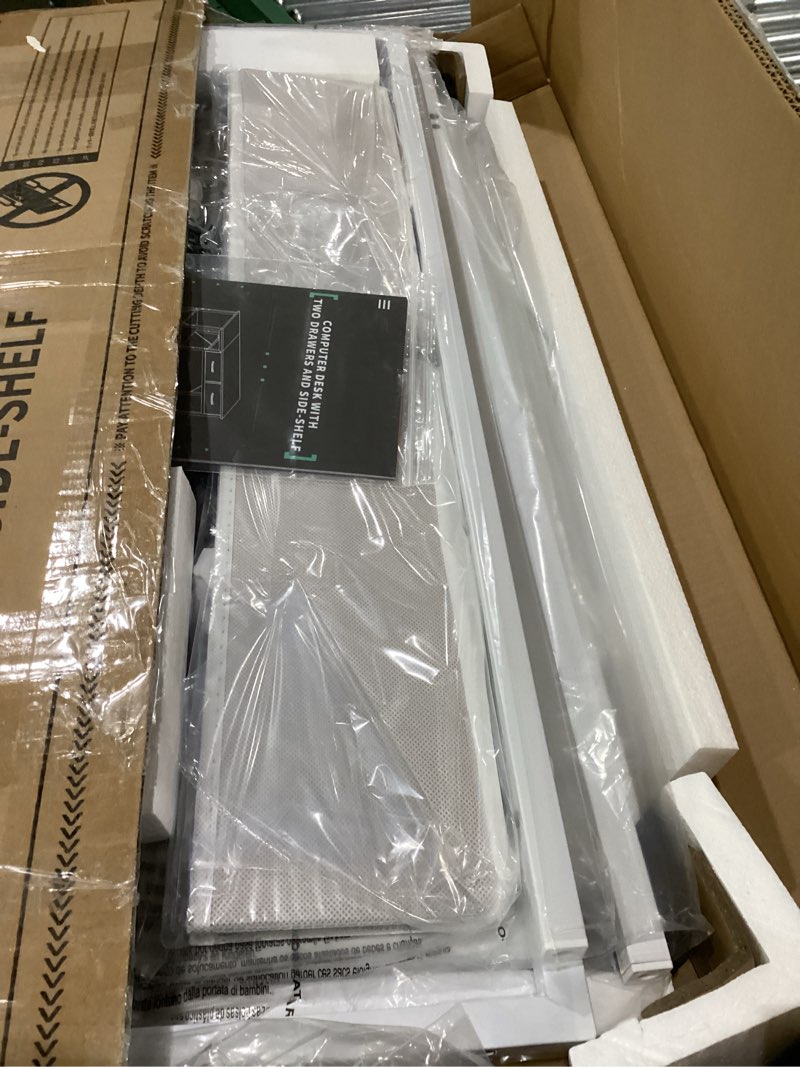 Condition photo showing New/Like New for Coleshome Small Computer Desk with Drawers, 40 Inch Reversible Home Office Desk with Storage Shelves, Study Laptop Vanity Table for Bedroom Small Space, White 40 Inch White