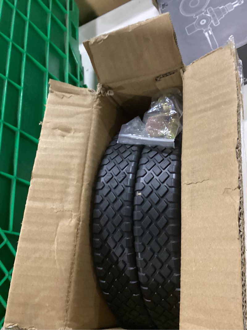 Condition photo showing Good Condition for 10 inch lawn mower wheels kits universal 10" push mower wheels with 1/2" bearing, bolts & nuts, plastic replacement tires for most standard garden tiller, pressure washer, handtruck, 2 pack 10 inch black-2pack