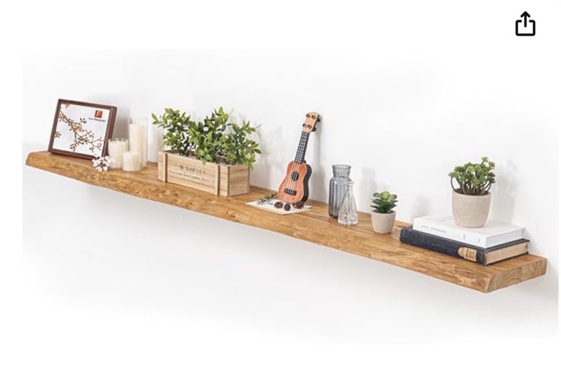 Floating Shelves for Wall, Rustic Solid Live-Edge Elm Wood Wall Shelves, Heavy-Duty Floating Shelves with Invisible Brackets for Living Room, Bedroom, and Kitchen, Natural Finish