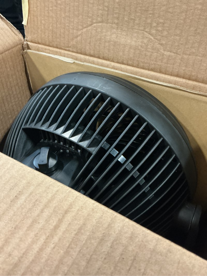 Condition photo showing As Is for Amazon Basics Air Circulator Fan, Desk Fan for Bedroom, Home and Office, With 90-Degree Tilt Head, 3 Speed Settings, Lightweight (4.2 LBS), 70 Watts, Black, 14.8"Wx7.6"Dx14.1"H 14.8"W x 7.6"D x 14.1"H