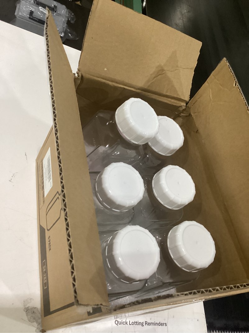 Condition photo showing Good Condition for sovietiep 16 oz square glass milk bottles with a silicone cap, 6 pack glass bottles for juicing with airtight lids, drinking bottles with lids and scale mark, breast milk storage jug easy to carry
