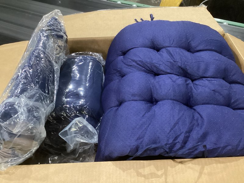 Condition photo showing As Is for adirondack chair cushion, high back patio cushions with adjustable ties, 48.8x20.4x4.3, waterproof tufted pillow, fade resistant seat rocking chair cushion for indoor/outdoor, royal blue, 1 royal blue count of 1, not exact, similar to stock photo
