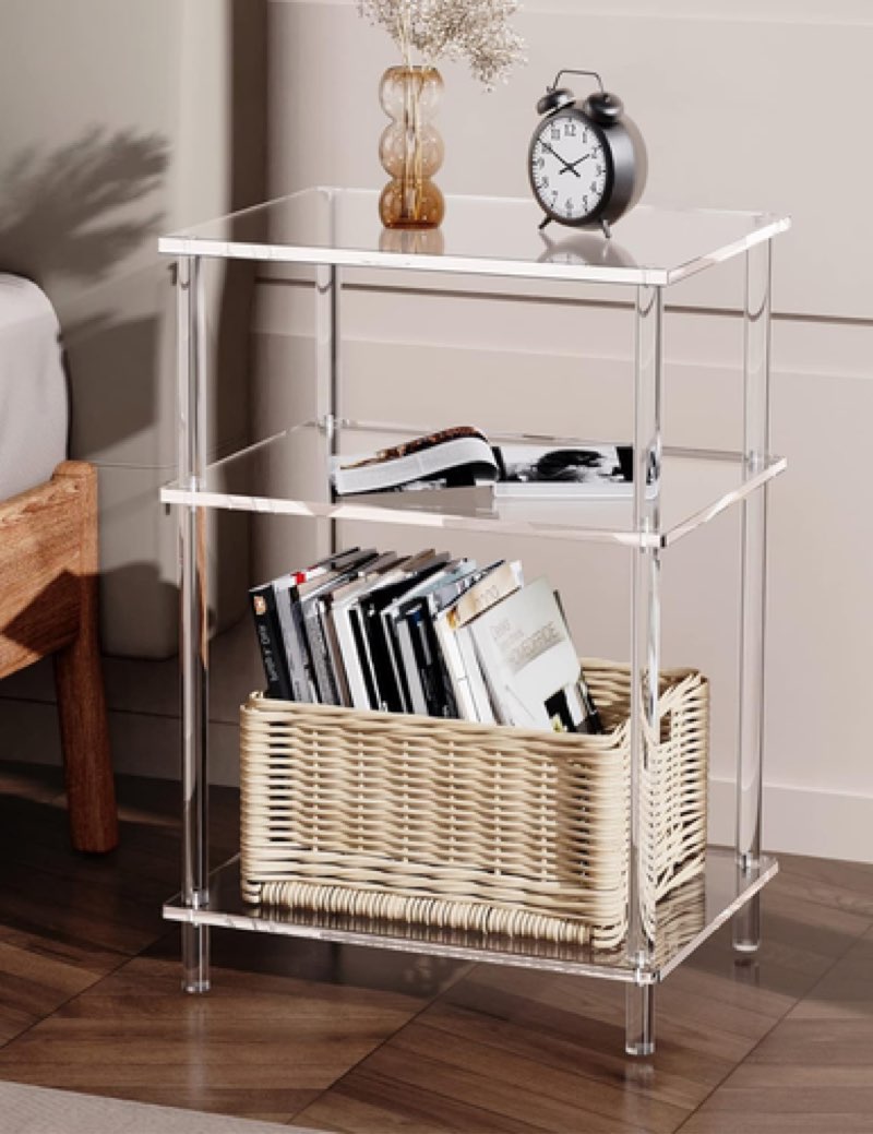 Similar to Acrylic Side Table Clear 3-Tier End Table for Living Room, Office, Hallway, Bedr