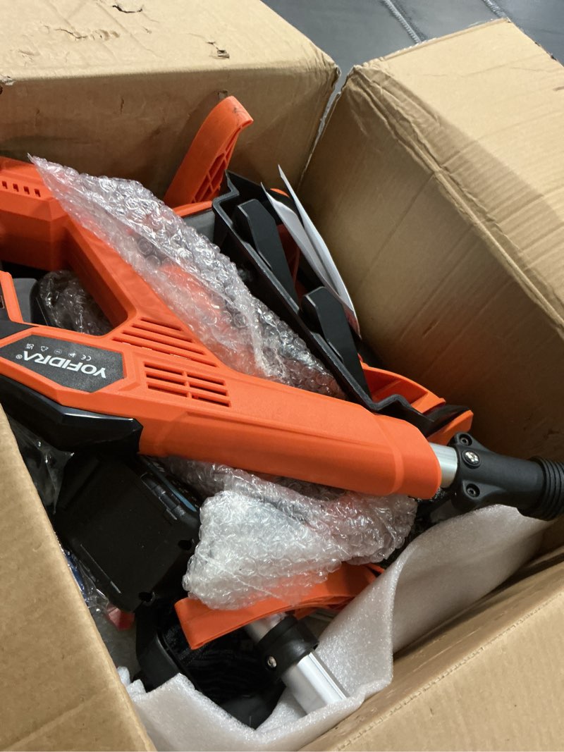 Condition photo showing As Is for Cordless Snow Shovel, Electric Snow Shovel 12" Width 6.7" Depth Cleaning and 20ft Throwing Distance, 4 Ah 21V Battery Brushless Snow Mover with Adjustable Front Handle for Driveway, Steps, Patio Orange