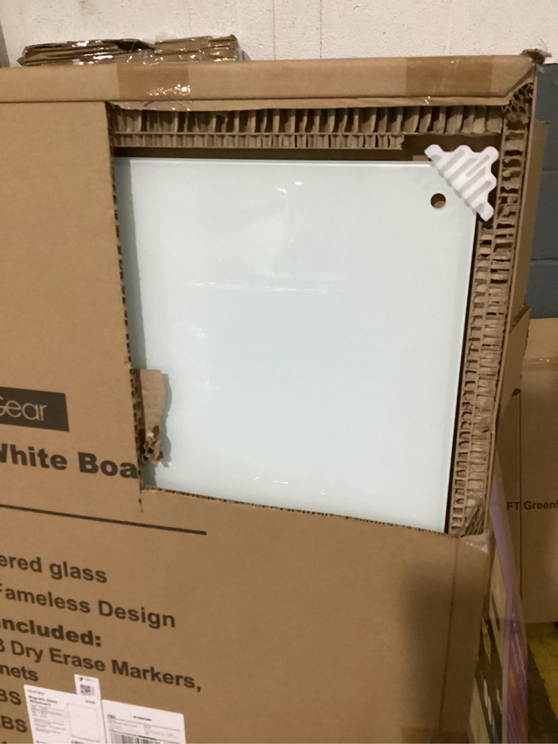 Condition photo showing Good Condition for MaxGear Tempered Glass Whiteboard 48" x 36", Standard White Magnetic Glass Dry Erase Board for Wall, Large Frameless Glass Board with 1 Eraser, 3 Markers & 6 Magnets for Office, Home (4' x 3') 48"W x 1.8"H