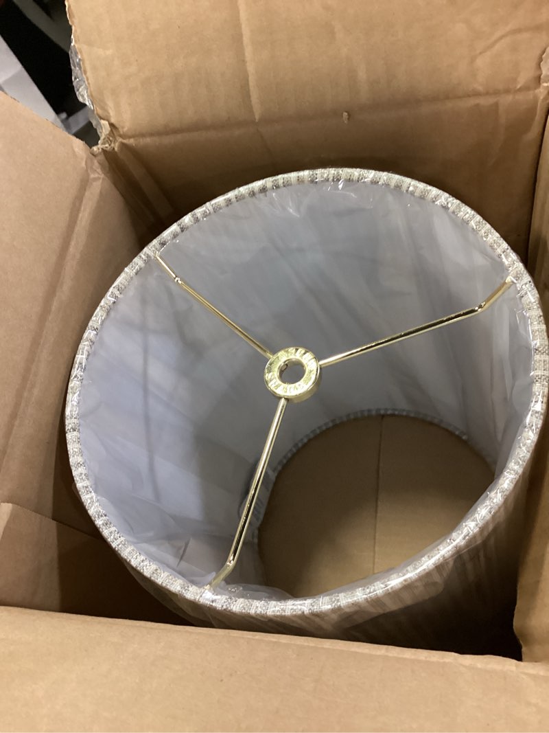 Condition photo showing Good Condition for aspen creative 31275a transitional drum (cylinder) shape spider construction lamp shade in light grey 8" wide (8" x 8" x 11")