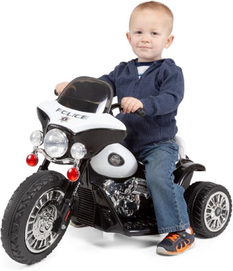 Kids Motorcycle - 3-Wheel Ride on Toy with Police Decals, Reverse, and Headlights - 6V Electric Motorcycle for Kids Ages 3 to 6 by Lil' Rider (Black)