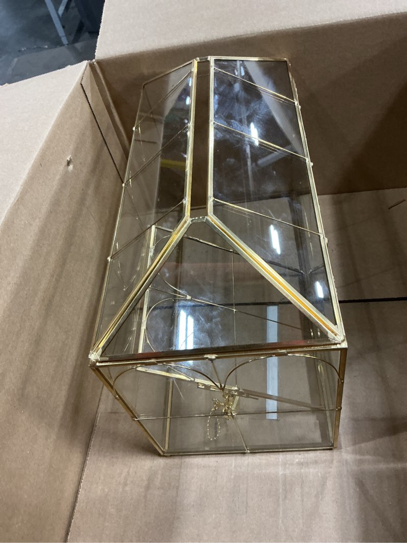 Condition photo showing Good Condition for Glass Card Box with Slot, Large Gold Clear Card Box for Wedding Receptions - Home Birthdays Party Geometric Decorative, 12.59" x 5.9" x 9.05" Glod 12.59" x 5.9" x 9.05"