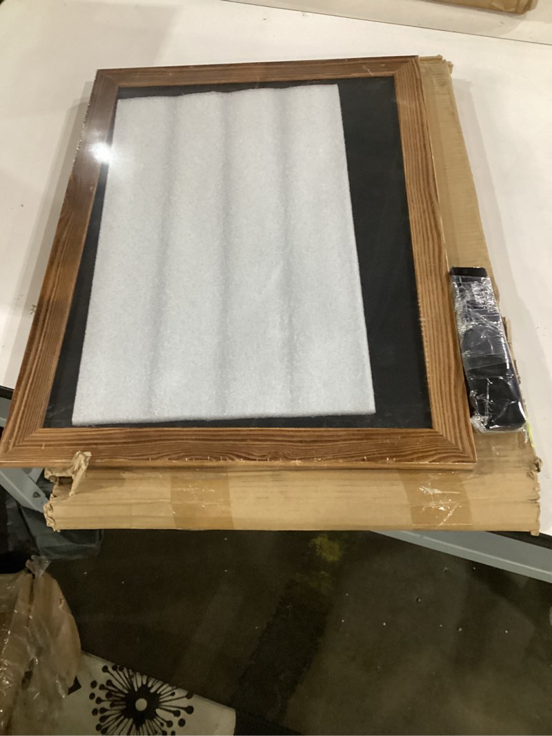 Condition photo showing Good Condition for magnetic wall chalkboard, large size 18" x 24", rustic wood frame, chalkboard sign, vertical or horizontal wall mount, includes chalk and eraser, by better office products (rustic brown)