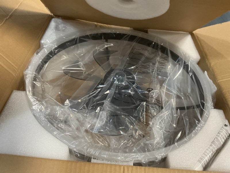 Condition photo showing New/Like New for sterren rgb ceiling fan with light, 20'' low profile ceiling fans, black flush mount led fan light with remote control, modern bladeless fandelier for bedroom, living room, kitchen rgb black 19.7 inch