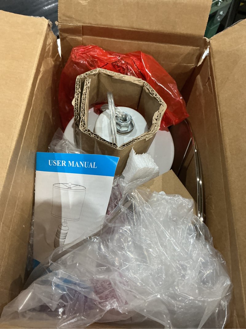 Condition photo showing As Is for (used)junnai 24.5\" white ceramic table lamp 3-way dimmable nightstand with white linen shade bedside lamp for bedrooms & living room office reading(bulb included)