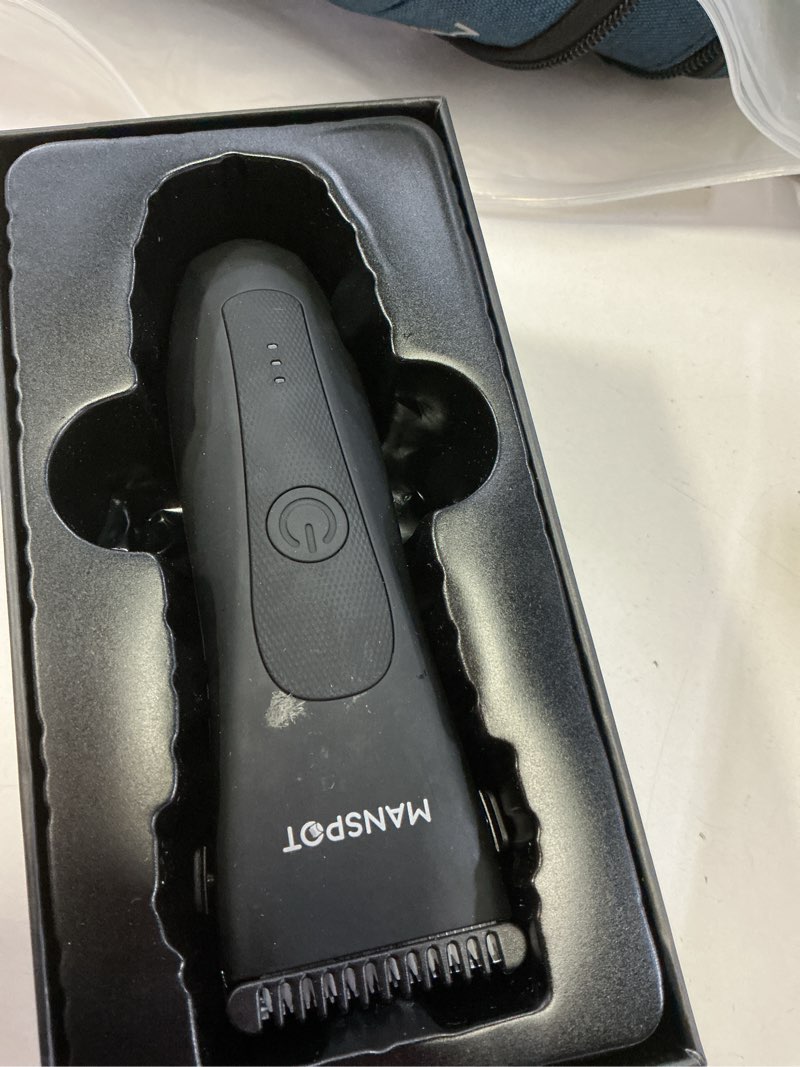 Condition photo showing As Is for manspot manscape groin & body hair trimmer for men, electric ball pubic trimmer shaver,manscape kit with 4 guard,replaceable ceramic blade heads,waterproof wet/dry shaver,90 minutes shaving black