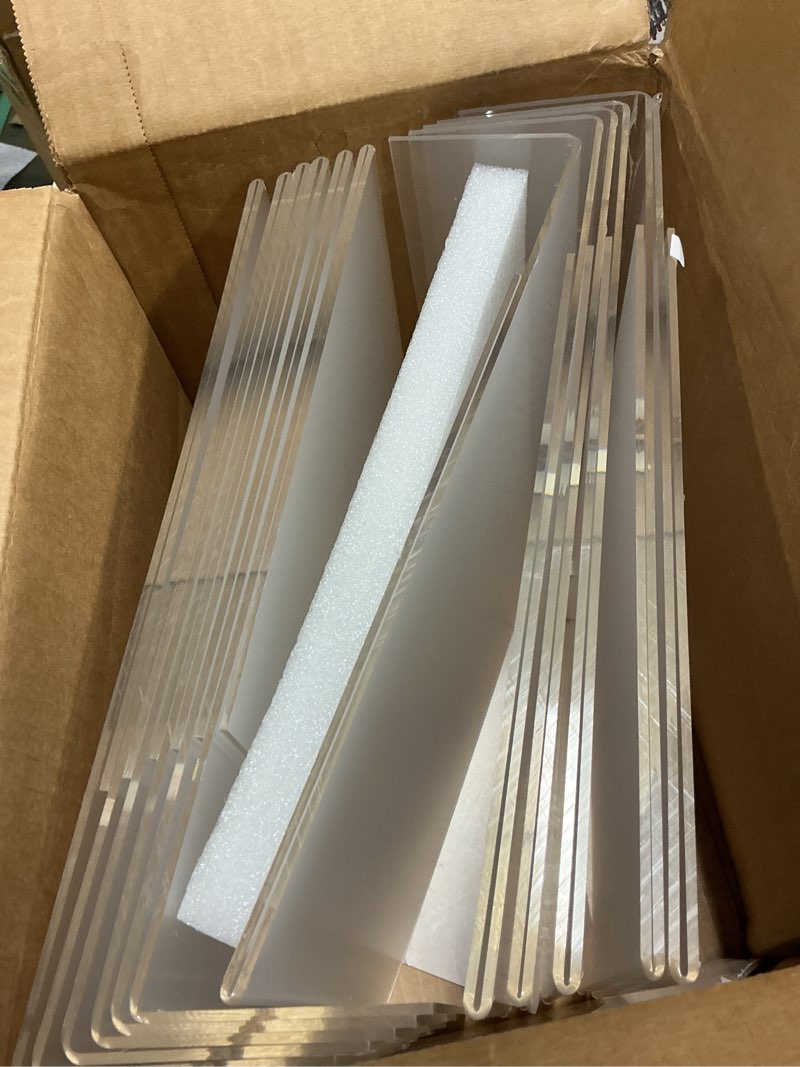 Condition photo showing Good Condition for decohobo 12 pack acrylic sign holder 8.5 x 11, clear plastic display stands for tabletop, l-shape acrylic stands for flyers, documents, office, restaurants, vertical sign holder 8.5x11 for desktop vertical 12 pack 8.5x11
