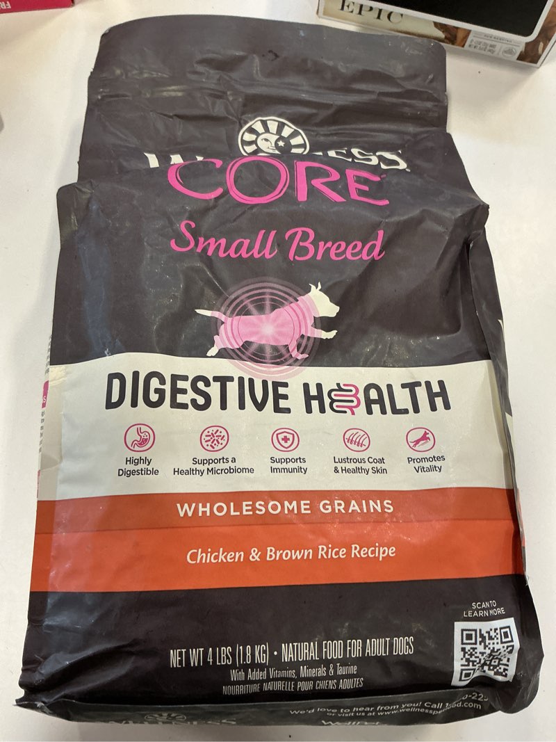 Condition photo showing New/Like New for (Best by 20/AUG/2025)Wellness CORE Digestive Health Dry Dog Food, Small Breed, Wholesome Grains, Natural, Recipe for Dogs with Sensitive Stomachs, Chicken, (4-Pound Bag)
