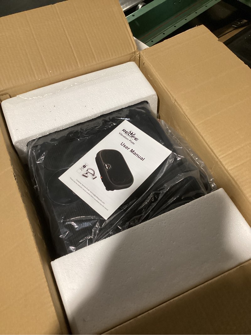 Condition photo showing Good Condition for Relife Vibration Plate Exercise Machine Fitness Platform Whole Body Shaker Vibrate Stand Board Lymphatic Drainage Shaking for Weight Loss Fat Burning with 2 Resistance Bands Home Gyms Workout,400Lbs. BLACK