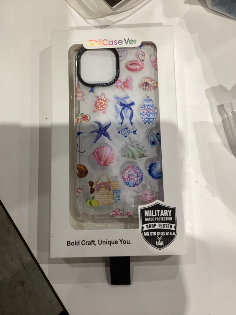 Condition photo showing New/Like New for for iPhone 13 Case, Tropical Beach Collage Pattern with Flamingos, Military-Grade Drop Protection, Colorful Summery Soft Slim TPU Protective & Camera Protection for Women Girls iPhone 13 OceanCut