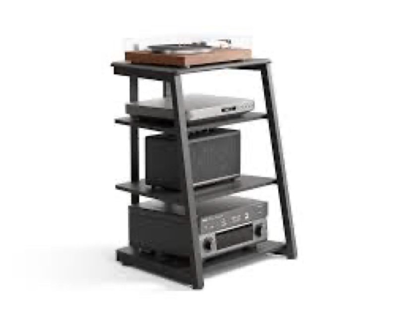 fitueyes design 4-tier av media stand corner shelf stand wooden corner shelves component cabinet stereo rack audio tower with height adjustable wooden shelves for/xbox one/ps4 (black