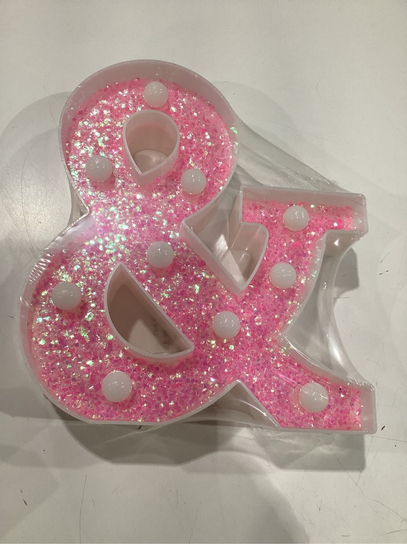 Condition photo showing New/Like New for pooqla led marquee letter lights, light up pink letters glitter alphabet letter sign battery powered for night light birthday party wedding girls gifts home bar christmas decoration, pink & warm white letter &