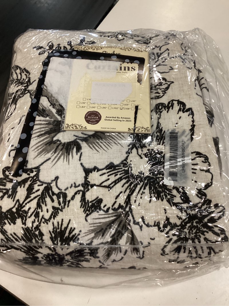Condition photo showing New/Like New for jinchan lined linen blend curtain floral curtains for living room 108 inches extra long black peony flower printed curtain back tab farmhouse patterned drapes bedroom window curtain set 2 panels *lined alice black 50"w x 108"l (pack of 2)