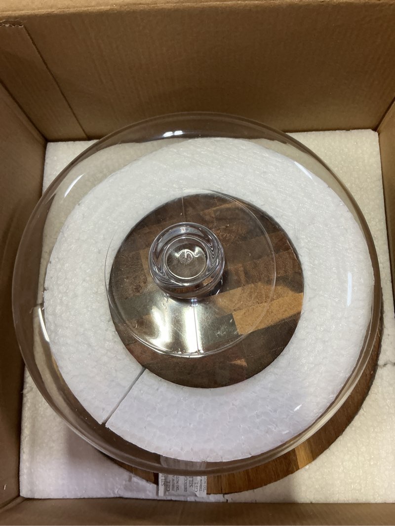 Condition photo showing Good Condition for Bellsal Acacia Wood Cake Stand with Clear Acrylic Lid Dome Cover, 12in Cake Plate with Dome, Cake Display Stand with Cover, Cake Holder for Baking Gifts, Birthday Kitchen Party, Wedding Acrylic Dome -Footed
