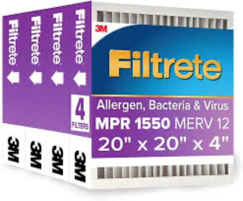 Filtrete 20x20x4 AC Furnace Air Filter, MPR 1550, MERV 12, Fits Honeywell, CERTIFIED Asthma & Allerg