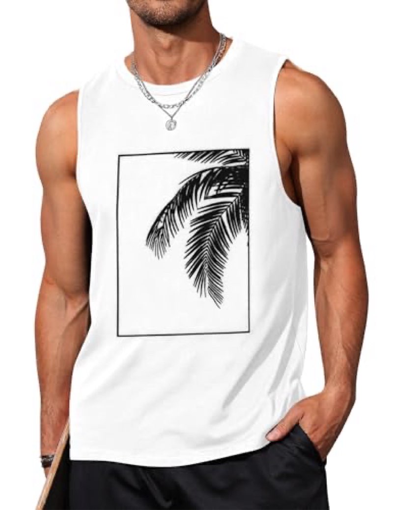 Adovigo Beach Tank Top Mens Summer Funny Vacation Tanks Tops Cotton T-Shirts White XXL