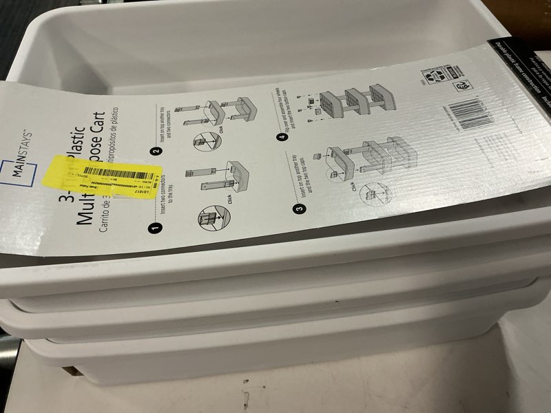 Condition photo showing Good Condition for mainstays 3-tier plastic rolling laundry cart, arctic white