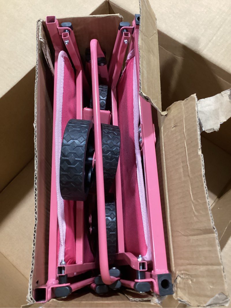 Condition photo showing As Is for 45.5" l kitsure collapsible wagon - heavy duty foldable wagon with 440lbs capacity, adjustable handle, shopping cart with wheels for camping, groceries, pink, 45.5" x 24.0" x 38.0" pink 45.5" x 24.0" x 38.0"